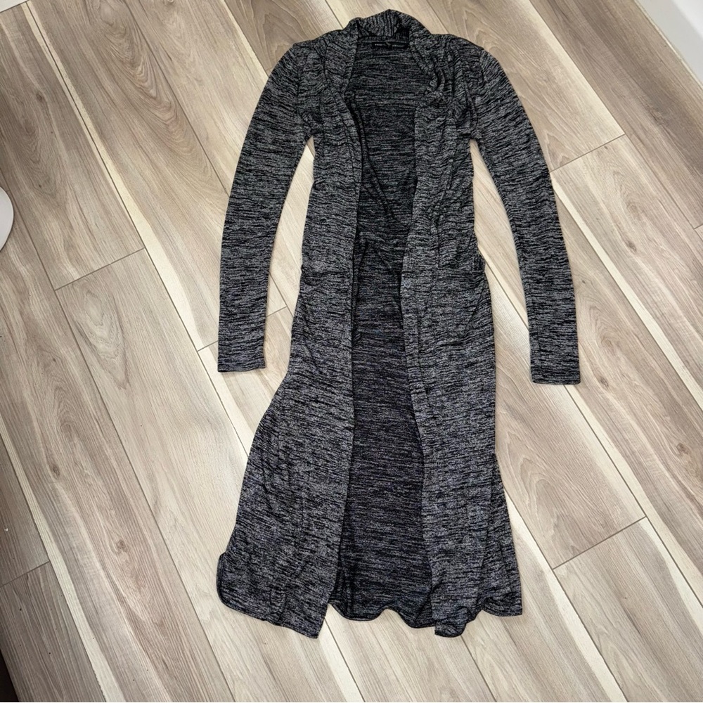 White House Black Market marbled black Gray Long duster Cardigan pockets